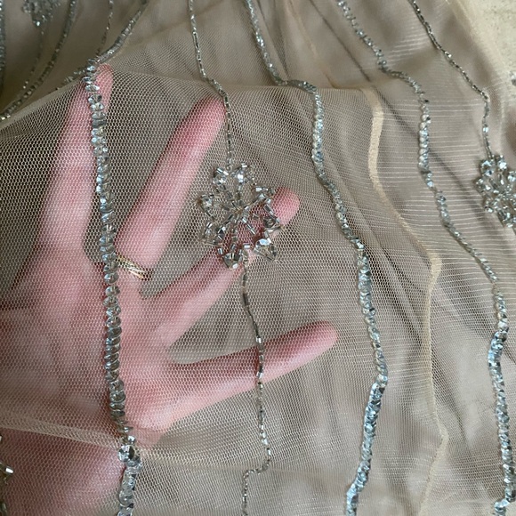 Pissarro Nights Tan & Silver Mesh Beaded Sequin Made in India Gown 6 Wedding - Picture 11 of 11